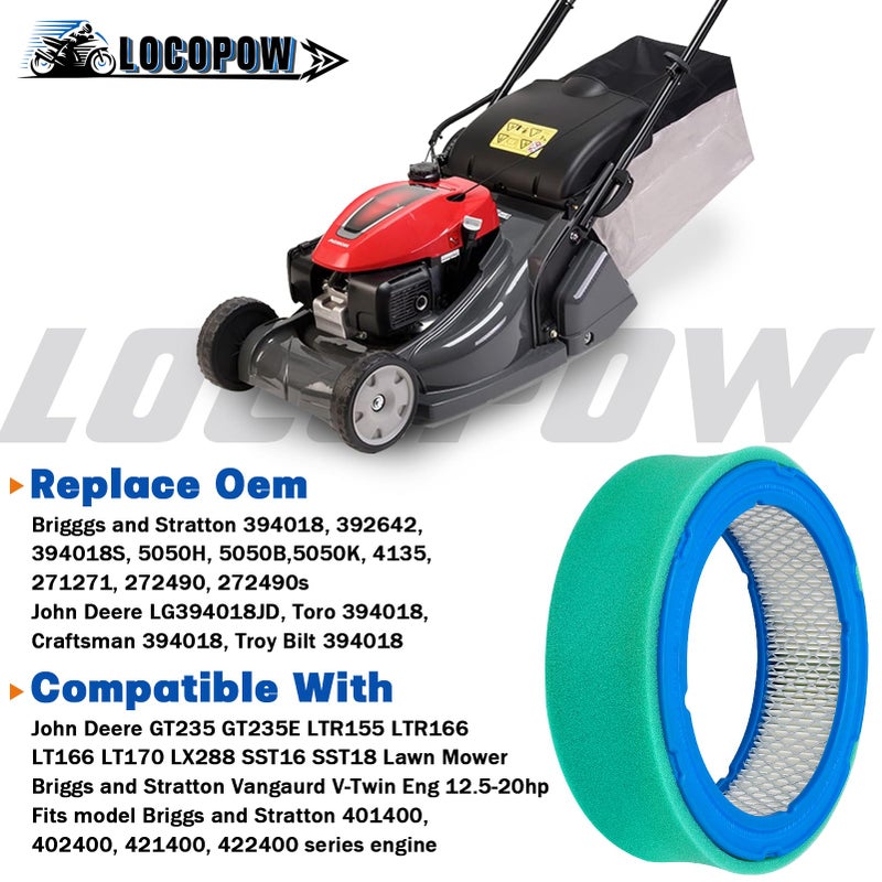 LOCOPOW 394018 Air Filter for Briggs and Stratton 394018S 271271 272490 5050K 5050B, Vanguard V-Twin 12.5-20hp Engine, John Deere LG394018JD GT235 GT235E LTR155 LTR166 LT166 LT170 LX288 SST16 - Image 2